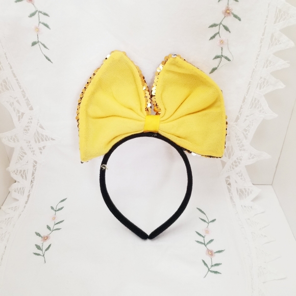 Minnie Gold Sequin Bow Kid's Headband. New - Picture 5 of 5